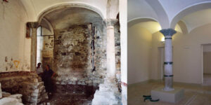 Restauro di Villa Monastero, Varenna: resti archeologici a confronto con sala voltata restaurata